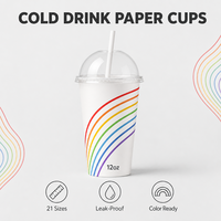 Gobelet en papier à paroi simple à motif arc-en-ciel pour boissons froides, gobelet en papier imprimé jetable, logo personnalisé pour les fêtes, les jus et les magasins
