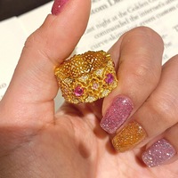 Nouvelle bague florale ajourée en diamant rose de style rétro chinois 2026, ensemble de bagues de luxe polyvalentes et très tendance