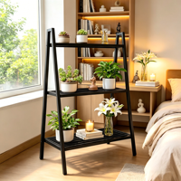 Support de plantes industriel robuste à 3 niveaux, capacité de charge de 150 kg par étagère, en fer carré renforcé, pour l'affichage de fleurs en intérieur et en extérieur