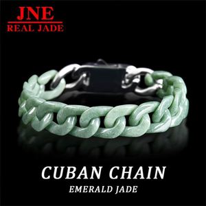 Bracciale a catena cubana con smeraldo naturale tipo A verde fagiolo, in acciaio al titanio, stile Hip Hop, per uomo e donna, alla moda - Product Image 2