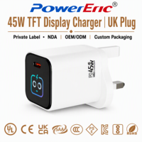 Chargeur rapide GaN 45W avec écran TFT intelligent, moniteur de puissance en temps réel, prise murale PD3.1, protection OTP pour téléphone