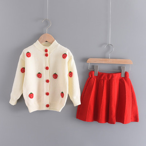 Conjunto de Dos Piezas de Suéter y Falda de Punto con Estampado de Frutas para Niñas, Estilo Coreano, Otoño - Product Image 4