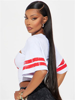 T-shirt court sexy pour femme, style décontracté sport d'été, en jersey, à manches courtes, avec découpes et imprimé lettres