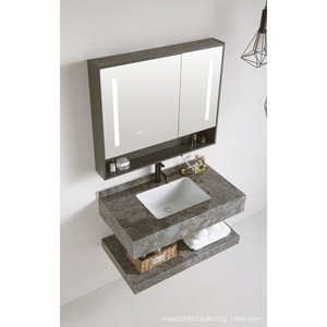 อ่างล้างหน้าหินอ่อนสีเทาโอนีแบบติดผนังสองชั้น ขนาด 80 ซม.-120 ซม. - Product Image 4