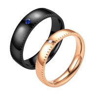 Anillo de Pareja de Acero Inoxidable Dorado con Rosa Negra y Diamantes de Imitación, con Escala de Regla, para Hombre y Mujer, Regalo de Aniversario de Bodas o Promesa