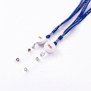 Cordon de cou en polyester vierge réglable avec enrouleur de badge, personnalisable avec logo, vente en gros, usine OEM/ODM Chine - Product Image 1