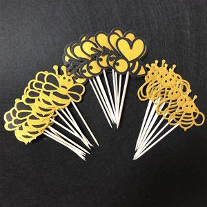 Décoration de Cupcake à paillettes New Bumble <span class=keywords><strong>Bee</strong></span>, Baby <span class=keywords><strong>Bee</strong></span> Gender Reveal Baby Shower Birthday Party Cake Decorations Supplies - Product Image 4