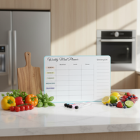 Planificateur de repas magnétique moderne 17x11 pouces, format moyen, design rectangulaire, tableau effaçable à sec/tableau blanc pour réfrigérateur, support en caoutchouc, logo