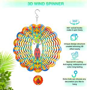 मेटल विंड मिल स्पिनर गार्डन आभूषण 3डी इज़रेन विंड स्पिनर लेजर कट मेटल आर्ट हमिंग रंगीन नायलॉन विंड स्पिनर - Product Image 3