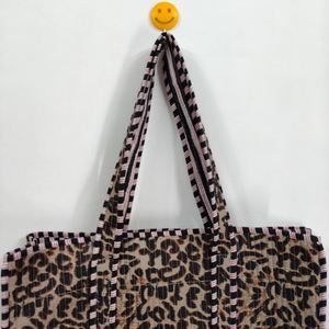 Sac fourre-tout en coton pour femme à imprimé léopard - Sac de voyage portable pour l'été et l'automne, sac de plage, sac de week-end - Product Image 2