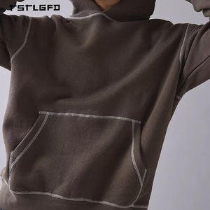 Sweat-shirt à capuche brodé style workwear pour homme, en coton biologique recyclé GRS, écologique, robuste, avec poche kangourou, coupe oversize - Product Image 2