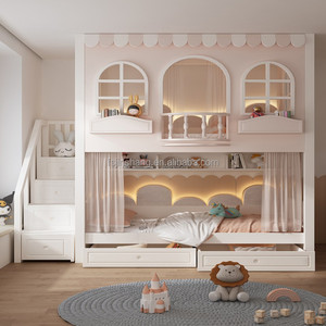 JS-<span class=keywords><strong>Litera</strong></span> de lujo para niños, muebles de dormitorio <span class=keywords><strong>Montessori</strong></span>, camas para niños con tobogán de arco y escaleras de almacenamiento, nuevo diseño - Product Image 2