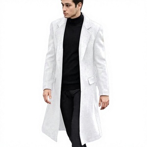 Manteau long élégant blanc coupe trench, manches longues, col à revers, coupe-vent en polyester, toutes saisons, couleur unie - Product Image 1