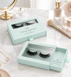 Custom Logo Rigid False Eyelash Drawer Paperboard <b>Box</b> Mint Green with Four-Color Printed Clear Window for USA Market - Product Image 1
