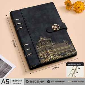 Carnet A5 à couverture en cuir PU avec fermeture magnétique et logo personnalisé, recharge de 100 feuilles de papier ligné coloré, classeur à 6 anneaux à feuilles mobiles - Product Image 4