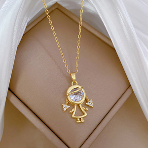 Collana con Ciondolo a Zircone a Forma di Bambina con Trecce in Acciaio Inossidabile per Donna, Classica Catena per Clavicola, Accessorio Gioiello Regalo (NL057) - Product Image 5