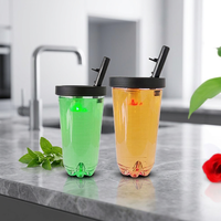 Bouteille en PET cylindrique lumineuse LED de marque Eshun, avec couvercle à paille, réutilisable, idéale pour les fêtes/bar/jus, logo personnalisé disponible