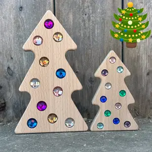 Set pohon Natal permata kayu, blok bangunan permata berkilau akrilik pelangi, mainan sensorik untuk anak-anak
