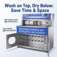 Machine commerciale semi-automatique de lavage et de séchage de chaussures avec plusieurs brosses, grande capacité pour les magasins de chaussures
