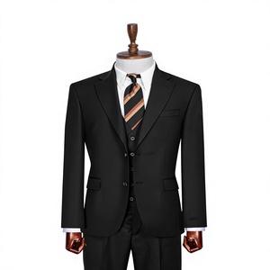 Costume d'affaires noir en laine pour homme, simple boutonnage, col à revers, coupe droite, infroissable, style britannique - Product Image 1