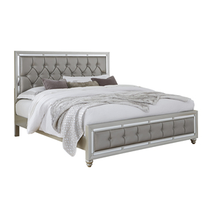 Modern Adjustable Convertible Luxurious <b>Queen</b> <b>Size</b> Soft <b>Bed</b> with Gemstone Silver Upholstery and Wood Frame - Product Image 1