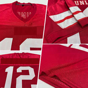 Camiseta de Fútbol Americano Personalizada con Cuello en V Rojo, Manga Corta, Impresión Sublimada, Transpirable, Corte Regular, Unisex para Adultos, Nombre y Número del Equipo - Product Image 6