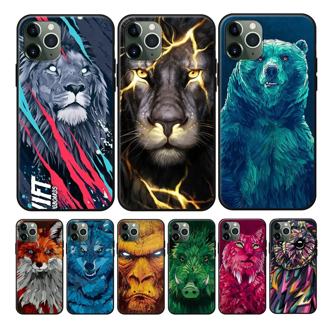 Cool Animals Pattern TPU Silicone Case For iPhone 5/6/7/8 Plus Xs Max TPU UV Printing Cover for iPhone 11/12 Pro Max SE 2020