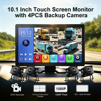 Lecteur MP5 à écran tactile de 10,1 pouces, enregistreur DVR, kit de caméra de recul 4CH 1080P, système de surveillance de camion avec vue avant, arrière, gauche et droite