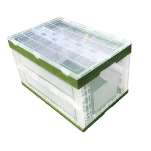 600*400可重复使用的原始聚丙烯堆叠储物折叠透明可折叠塑料桶，带水果盖子