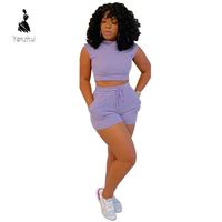 Conjunto de Shorts con Logotipo Personalizado Yanzhui, Ropa de Verano para Mujer, Top Corto de Manga Corta + Shorts de Cintura Alta, Conjunto de 2 Piezas para Mujer