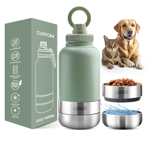 Custom Logo 32 Oz Double Wall Stainless Steel Insulated 3 In 1 Dog <strong>Pet</strong> Travel Water Bottle With <strong>Bowl</strong>