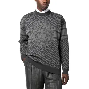 로고 사용자 정의 회색 스웨터 고품질 캐시미어 가디건 남성 니트웨어 겨울 크루 넥 남성 니트 스웨터