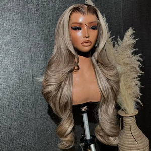 วิกผมลูกไม้แบบไม่ต้องใช้กาว ทำจากผมมนุษย์แท้ 100%  จัดเรียงเกล็ดผมอย่างดี ไฮไลท์สีบลอนด์ โคนผมสีเข้ม ผสมสีแดง  ถอนขนมาแล้ว สำหรับผู้หญิง - Product Image 2