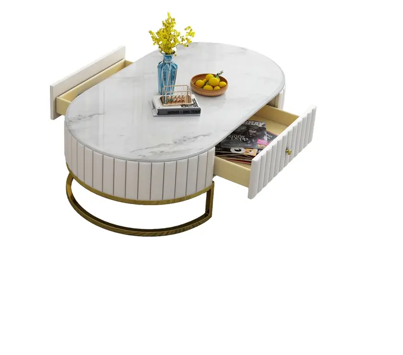 Mesa de centro de mármol de lujo, armario de TV, combinación con mesa lateral de almacenamiento, muebles minimalistas modernos para el hogar