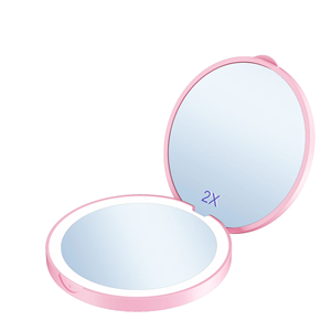 Espejo cosmético Led iluminado plegable redondo de plástico Rosa portátil de etiqueta privada al por mayor Mini espejo de maquillaje recargable de bolsillo - Product Image 1
