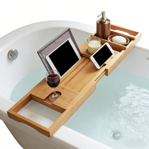 Naturale di Bambù <span class=keywords><strong>Vasca</strong></span> <span class=keywords><strong>Da</strong></span> <span class=keywords><strong>Bagno</strong></span> Caddy con Estendere I Lati Espandibile Doccia <span class=keywords><strong>Vasca</strong></span> <span class=keywords><strong>da</strong></span> <span class=keywords><strong>bagno</strong></span> Vassoio Rack Con Panno Impermeabile - Product Image 1