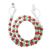 Câble de charge pour téléphone Type-C tressé multicolore de 12 mm avec perles rouges et vertes, à charge rapide pour ordinateur et appareil photo