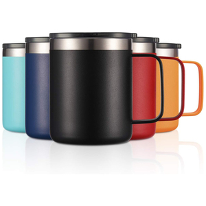 Custom Logo Double Wall 304 Stainless Steel 12oz Eco-Friendly Camping Beer Thermal Vacuum Coffee <b>Mug</b> Handle Boiling Water Safe - Product Image 1