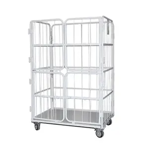 Uni-Silent Industrial Rolling Craft Cart 4-Side Nesting Steel Wire Cage Cart Warehouse Security Protect Cart RC121017-B2