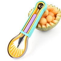 3-in-1 Fruit Snijset Multifunctionele Meloenballetjesvormer Schep Fruit Snijder Cutter voor Watermeloen Cantaloupe Dragon Fruit