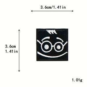 Patch thermocollant en tissu brodé créatif, motif carré noir avec expression amusante, pour vêtements, chapeaux et sacs à dos - Product Image 4