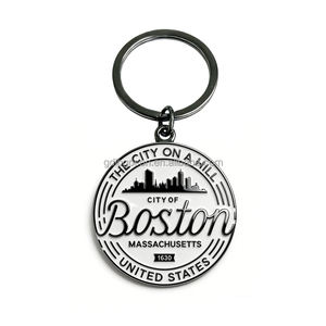Nouveauté Porte-clés en émail coloré avec silhouette de la skyline de Boston, placage métallique noir, souvenir de voyage, cadeau pour les amateurs de la ville - Product Image 1