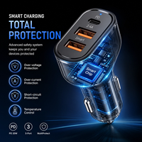 Chargeur de voiture 3 ports PD USB-C + 2.4A USB, adaptateur allume-cigare intelligent triple sortie rapide, mini chargeur de voiture noir