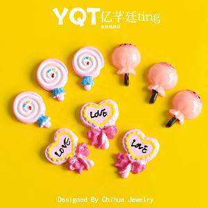 Breloques populaires en forme de sucette rose à dos plat, cabochons en résine, breloques bonbons d'amour pour la décoration de téléphone - Product Image 2