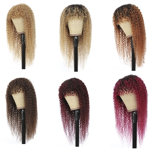 วิกผมมนุษย์หยิกสีดำธรรมชาติแบบมีหน้าม้า วิกผมมนุษย์บราซิลสำหรับผู้หญิงผิวดำ วิกผมมนุษย์หยิกแบบเรมี่ - Product Image 3