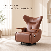 Fauteuil d'appoint pivotant moderne en similicuir écologique avec accoudoirs en bois massif pour salon