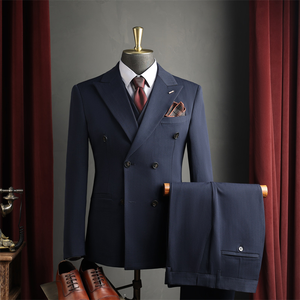 <span class=keywords><strong>Completo</strong></span> da <span class=keywords><strong>Uomo</strong></span> Doppiopetto Blu Navy/Caffè, Stile Britannico Formale, per Matrimoni, Damigelli d'Onore, Business Casual, Taglie Forti, con Caratteristiche Speciali - Product Image 1