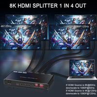 OEM ODM Séparateur audio vidéo HDMI 1x4 8k HDCP 2.3 Smart EDID HDR 8K60Hz Amplificateur 1 entrée 4 sorties Splitter HDMI PCS HDTV