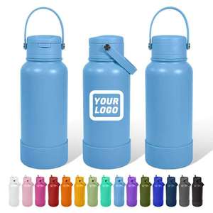 Bouteille d'eau isotherme sous vide en acier inoxydable 32 oz avec logo personnalisé, double paroi, pour sport en extérieur, avec poignée et manchon en silicone pour paille - Product Image 2