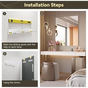 Miroir sans cadre Brightify 24x36 pouces pour salle de bain, miroir mural rectangulaire en verre trempé au-dessus de l'évier, design moderne - Product Image 5